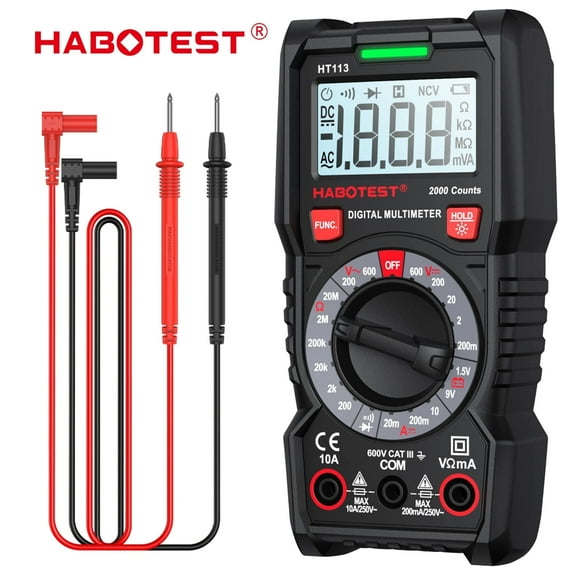 HABOTEST HT113 2000 Counts Digital Multimeter,DC AC Voltmeter,Ohm Volt Amp Meter,Current,Resistance,Continuity,Diodes,Electric Tools for Househould Outlet