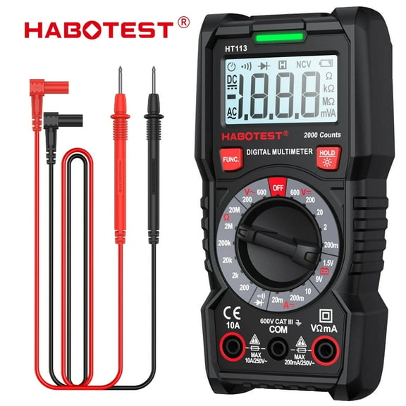HABOTEST HT113 2000 Counts Digital Multimeter,DC AC Voltmeter,Ohm Volt Amp Meter,Current,Resistance,Continuity,Diodes,Electric Tools for Househould Outlet