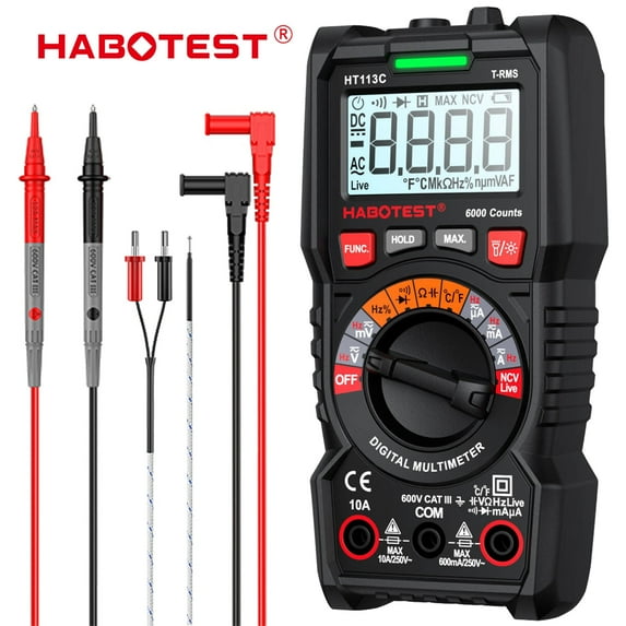 HABOTEST HT113C 6000 Counts Digital Multimeter,DC AC Voltmeter,Ohm Volt Amp Meter,Measures Voltage,Current,Resistance,Continuity,Diodes,Electric Tools for Househould Outlet