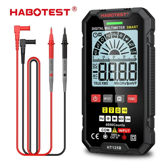 HABOTEST HT125B Classic Digital Multimeter, 4000 Counts,Smart Measurement, Auto-Ranging Voltmeter Backlit LCD Display Voltage Tester with Non-Contact Voltage Function, Measures AC/DC Voltage