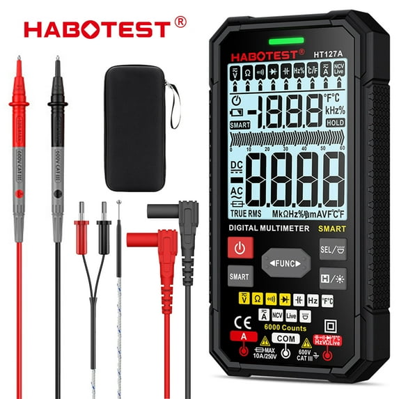 HABOTEST HT127A Smart Digital Multimeter Battery Voltage Tester, 6000 Counts Smart Measurement, Auto-Ranging Voltmeter Non-Contact DMM/Ohmmeter/Voltmeter with Non-Contact Voltage Function