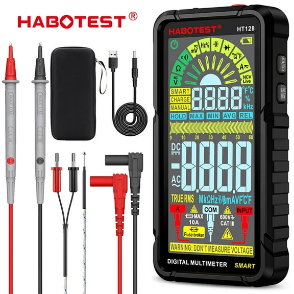 HABOTEST HT128 Smart Digital Multimeter Battery Voltage Tester, 6000 Counts Smart Measurement, Auto-Ranging Voltmeter Non-Contact DMM/Ohmmeter/Voltmeter with Non-Contact Voltage Function