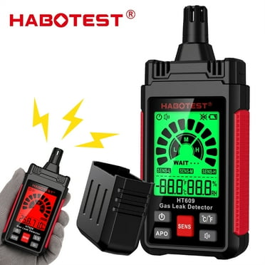HABOTEST HT609 Gas Leak Detector Combustible Gas Detector with LCD Display Audible and Visual Alarm Ambient Temperature and Humidity Methane Natural Gas Hydrogen Detector