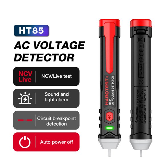 HABOTEST HT85 Non-Contact Voltage Tester Pen, 50-1000V AC Voltage Detector with LED Flashlight for Electrical Circuit Testing, Black and Red