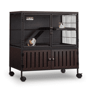 HABUTWAY 33H Metal Large Ferret Cage, Rolling Chinchilla Cage, Critter Nation Cage, Indoor Wooden Pet Crate Furniture