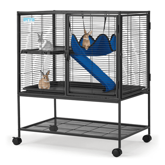 HABUTWAY 36.5in Large Metal Rolling Small Animal Cage, 2-Tier with Removable Ramp, 0.5in Bar Spacing