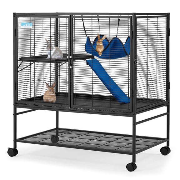 HABUTWAY 39'' Large Metal Rolling Cage for Small Animals, 2-Tier Ferret & Rat Cage,Removable Ramp & Platform, 0.5'' Bar Spacing