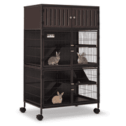 HABUTWAY 50H Metal Large Ferret Cage, Rolling Chinchilla Cage, Critter Nation Cage, Indoor Wooden Pet Crate Furniture