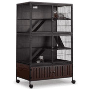 HABUTWAY 60H Metal Large Ferret Cage, Rolling Chinchilla Cage, Critter Nation Cage, Indoor Wooden Pet Crate Furniture