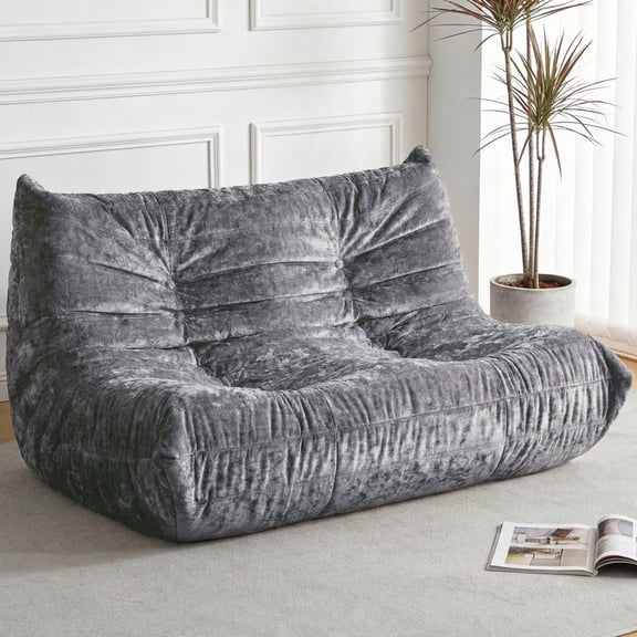 Congermom Bean Bag Chair, Giant Bean Bag Chairs for Adults, Loveseat Fireside Chair, 2 Seater Lazy Bean Bag Sofa Memory Foam Couch for Living Room, Bedroom, Office (GREY)