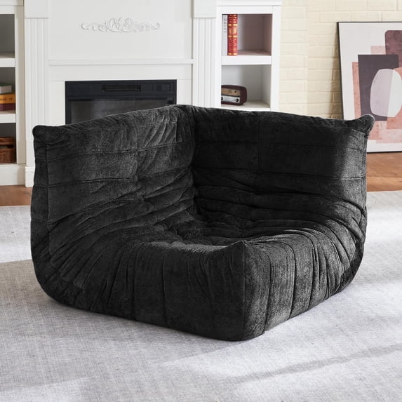 Congermom Bean Bag Chair, Memory Foam Bean Bag Chairs for Adults, Fireside Corner Chair Lazy Floor Corner Sofa for Living Room, Bedroom, Dorm, Office (BLACK)