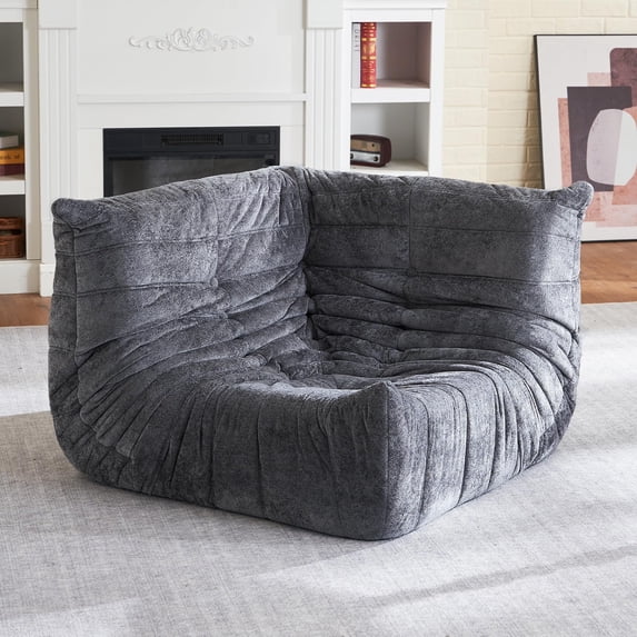 Congermom Bean Bag Chair, Memory Foam Bean Bag Chairs for Adults, Fireside Corner Chair Lazy Floor Corner Sofa for Living Room, Bedroom, Dorm, Office (GREY)