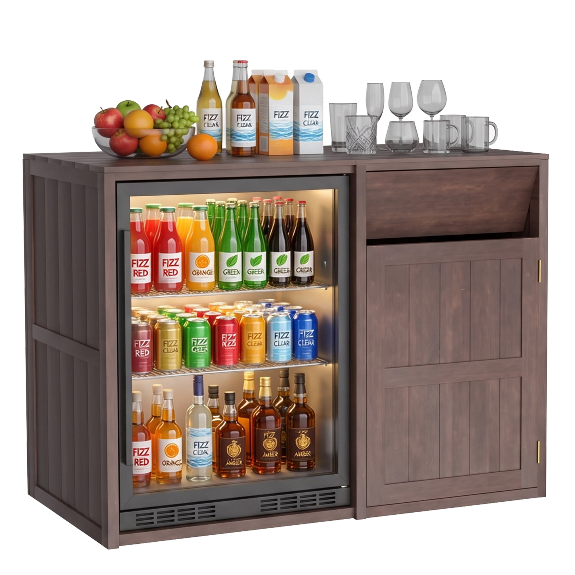 HABUTWAY Coffee Bar Cabinet with Hidden Trash Storage, Solid Wood ...