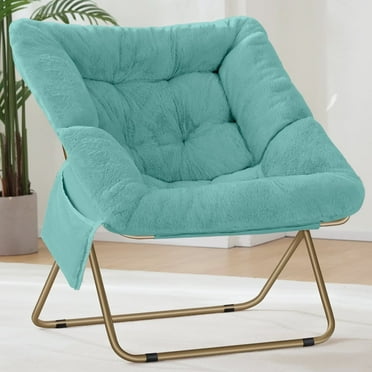 HABUTWAY Comfy Saucer Chair, Foldable Living Room Chairs, Soft Faux Fur Lounge Chair for Bedroom, Reading Chairs for Adults, Kids, X-Large (Faux Fur-Mint)