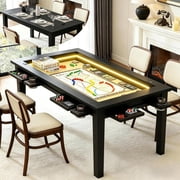 HABUTWAY Coperat 63" x 39" Board Game Table with LED Lights for 4-6 Players, 2-in-1 Dining & Gaming Table with Game Mat, 6 Cup Holders & Removable Hobby Trays
