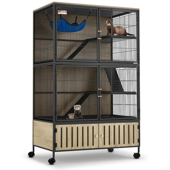 HABUTWAY Metal Large Small Animal Cage 5 Levels, 60.0" H Rolling Guinea Pig Cage with Removable Ramps & Double Door, Ferret Cage with Locker