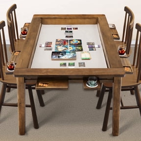 HABUTWAY 40" Solid Wood Board Game Table for 4-6 Players, 54" x 31" Convertible Dining Table with Removable Top, Game Mat, 6 Cup Holders & Hobby Trays, for D&D Card Game Puzzle, Linght Walunt