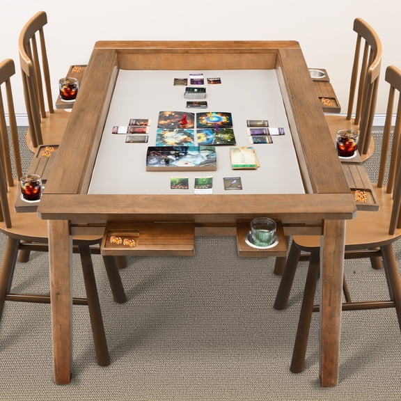 HABUTWAY Solid Wood Board Game Table for 4-6 Players, 54" x 31" Convertible Dining Table with Removable Top, Game Mat, 6 Cup Holders & Hobby Trays, for D&D Card Game Puzzle, Rosewood