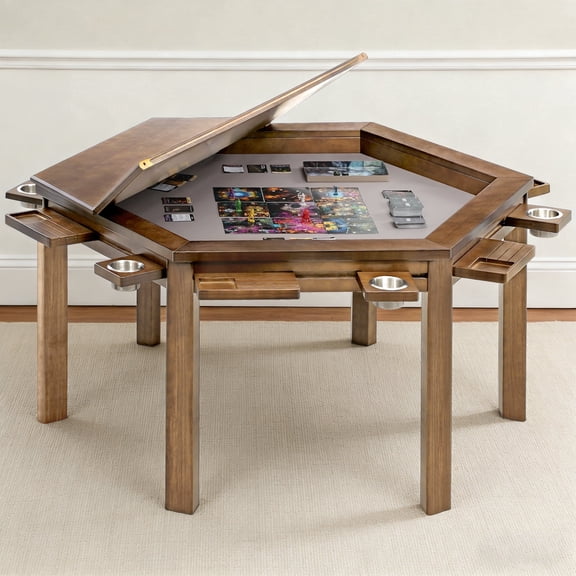 HABUTWAY 61.8" Solid Wood Board Game Table for 4-6 Players, Convertible Dining Table with Removable Top, Gaming Table with Game Mat, 6 Cup Holders & Hobby Trays