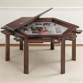 HABUTWAY 61.8" Solid Wood Board Game Table for 4-6 Players, Convertible Dining Table with Removable Top, Gaming Table with Game Mat, 6 Cup Holders & Hobby Trays