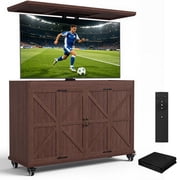 HABUTWAY Motorized TV Lift Cabinet Outdoor Weatherproof Solid Wood on Wheels, Fits 32-65" Screens, Adjustable 28-68"
