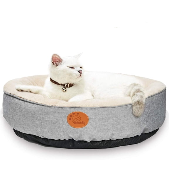 HACHIKITTY Washable Donut Cat Bed Round, Cat Beds Indoor Cats Medium, Small Cat Bed Machine Washable, Gray, 18"X18"