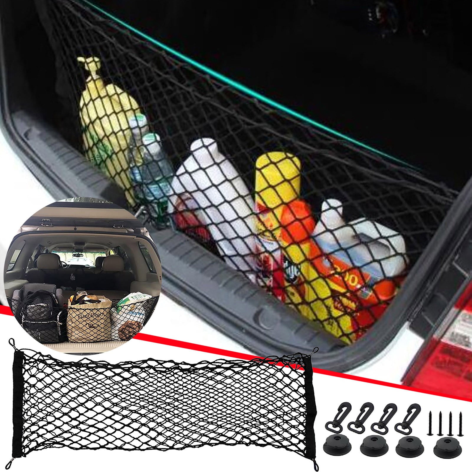 HACHUM Car Rear Cargo Net Elastic Storage Organizer Net Trunk Cargo