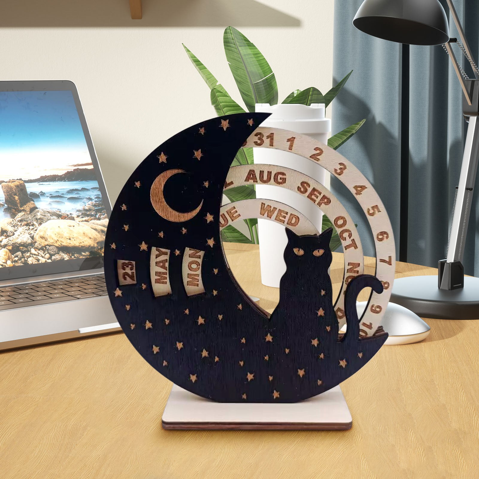 HACHUM Wooden Perpetual Calendar Circular Rotating Calendar Calendar