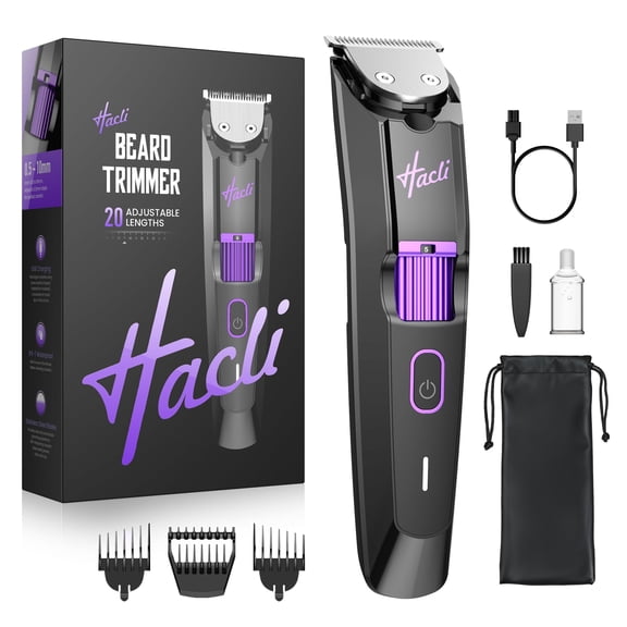 HACLI Professional Beard Trimmer for Men - Cordless IPX7 Waterproof, Precision Dial with 20 Adjustable Length Settings, Wet/Dry Use, 80 Min Runtime, Premium Facial Hair Groomer, Gift for Dad & Husban