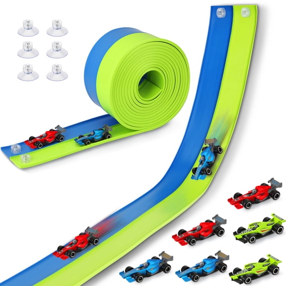 HACOCOLA 15 Ft Flexible Rack Car Track Set with 6 Toy Cars for Kids Age 3-8 Years Old