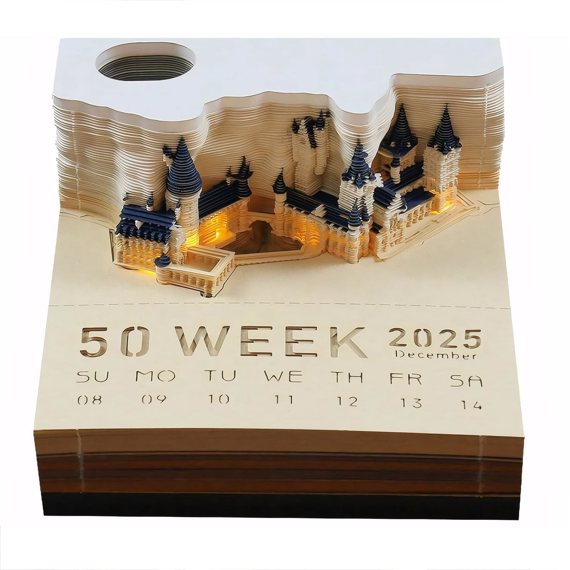 HACOCOLA 3D Calendar2025, Magic Castle Time Piece Piece Memo Pad Desk Calendar