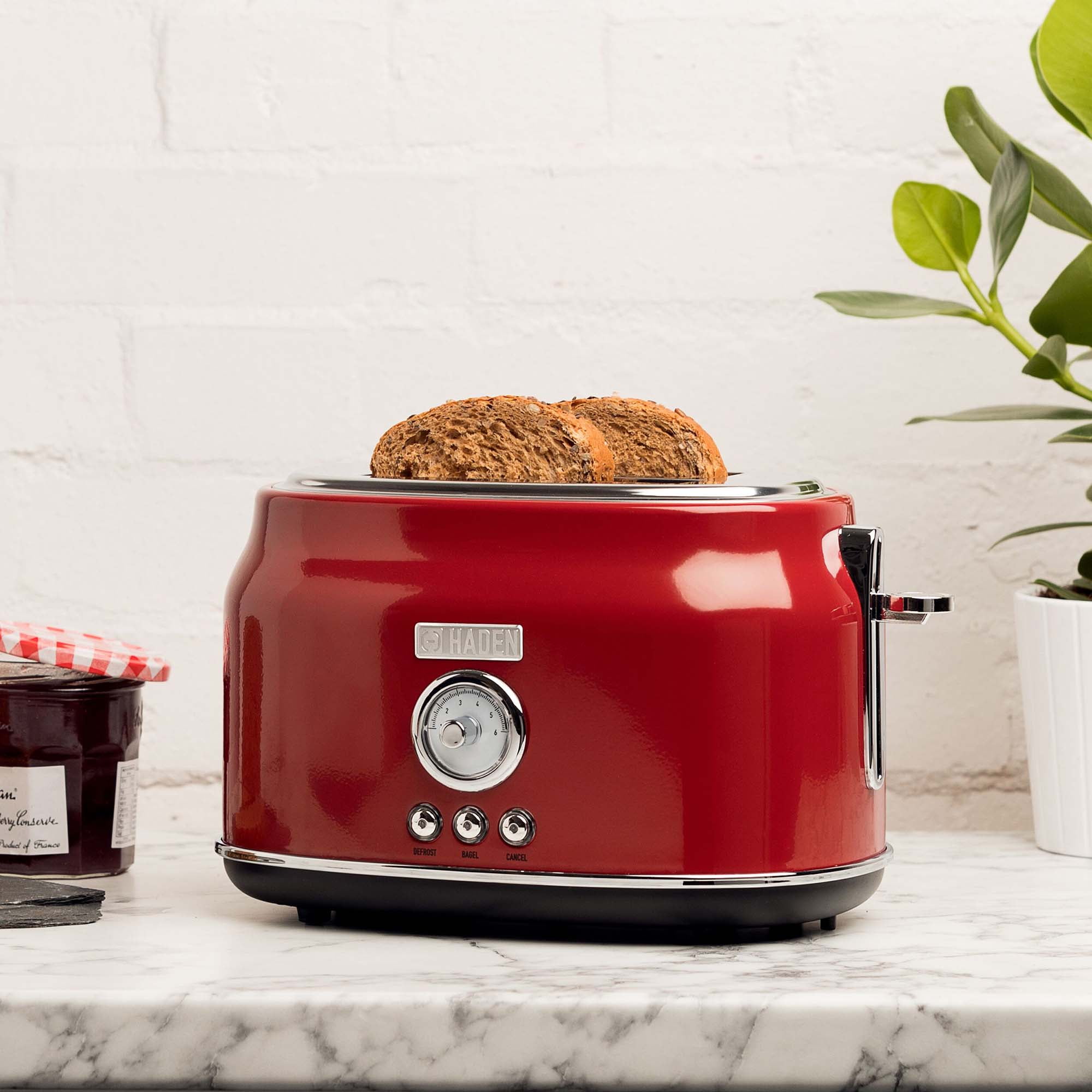 HADEN Dorset Retro 2Slice Wide Slot Stainless Steel Toaster, Red with SelfCentering Function