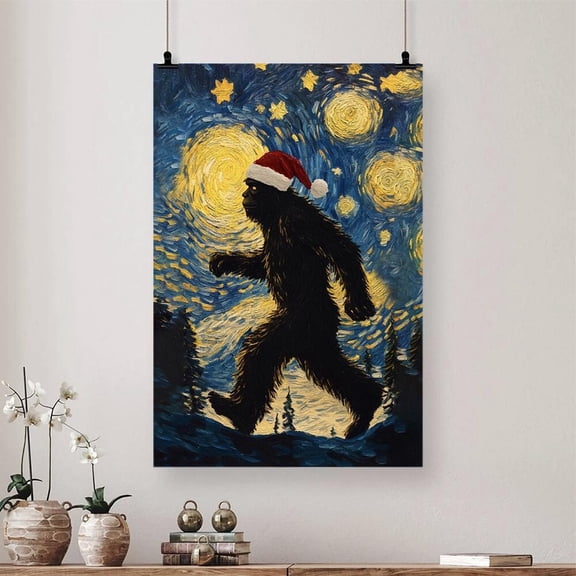 HADOPRINT Bigfoot Poster, Sasquatch Poster Gifts, Bigfoot Art Print, Sasquatch Noel Gifts, Bigfoot Lover Gifts, Starry Night Art UNFRAMED PAPER POSTER, Home Decor, Vintage Gift
