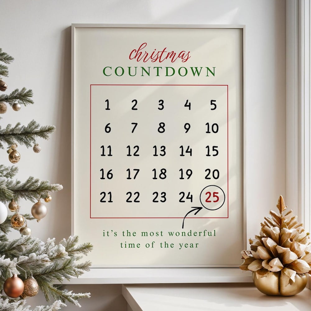 HADOPRINT Chris.Tmas Countdown Wall Art, Festive Calendar Print ...