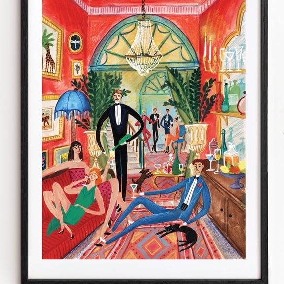 HADOPRINT Cocktail Party Art Print, Happy Cheerful Painting Drink Themed Poster Friends Food & Drink Wall Art Colourful Watercolour Illustration A2 A3 UNFRAMED PAPER POSTER, Home Decor, Vintage Gift