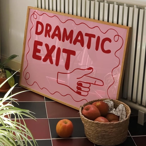 HADOPRINT Dramatic Exit Typography Print: Red And Pink Coquette Wall Art UNFRAMED PAPER POSTER, Home Decor, Vintage Gift, Living Room Dercor