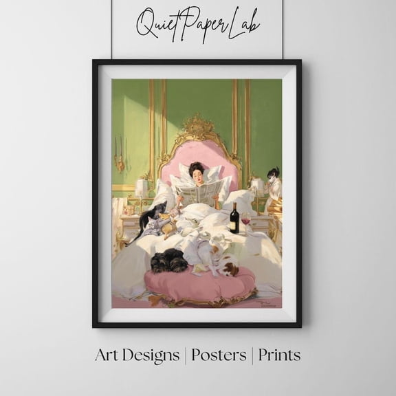 HADOPRINT Elegant Woman With Pets, Vintage Glamour, Chic Wall Art Print, Bedroom Decor Poster, Gallery Wall Art UNFRAMED PAPER POSTER, Home Decor, Vintage Gift, Living Room Dercor