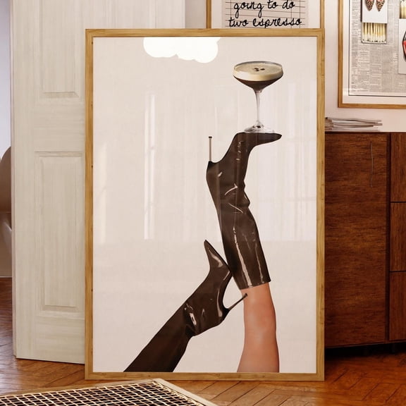 HADOPRINT Espresso Martini On Brown Boots, Cocktail Wall Art, Retro Bar Cart Decor, Coffee Wall Art, Vintage Fashion Print UNFRAMED PAPER POSTER, Home Decor, Vintage Gift, Living Room Dercor