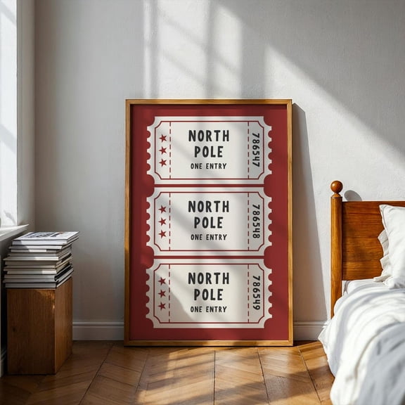 HADOPRINT Festive North Pole Ticket Poster; Festive Decor, Cosy Red Retro Festive Wall Art, Noel Party Decor, Whimsical Print, Housewarming Gift UNFRAMED PAPER POSTER, Home Decor, Vintage Gift