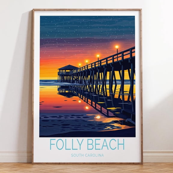 HADOPRINT Folly Beach North Carolina Poster, North Carolina Travel Print, Folly Beach Travel Wall Art, House Warming Gifts, Travel Gifts UNFRAMED PAPER POSTER, Home Decor, Vintage Gift