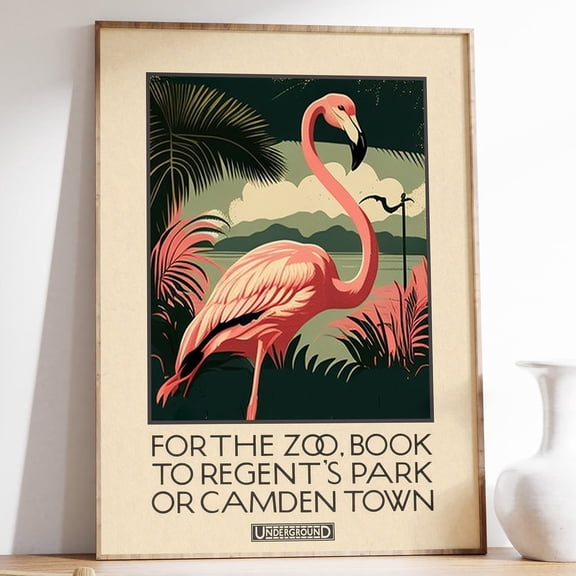 HADOPRINT London Zoo Poster, London Zoo Wall Art, Museum Print, Animal Art, Flamingo Wall Art Decor, Vintage Art Print, Vintage Art Gift, UNFRAMED PAPER POSTER, Home Decor, Vintage Gift