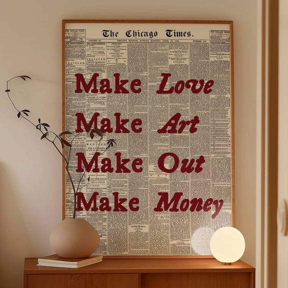 HADOPRINT Make Love Make Art Make Out Make Money Print, Retro Typography Print, Mid Century Quote Print, Exhibition Poster, Cool Red Print, Digital UNFRAMED PAPER POSTER, Home Decor, Vintage Gift
