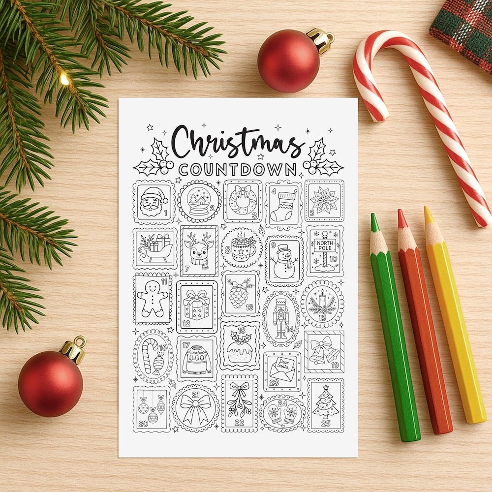 HADOPRINT Noel Countdown Coloring Page Advent Calendar Print For ...