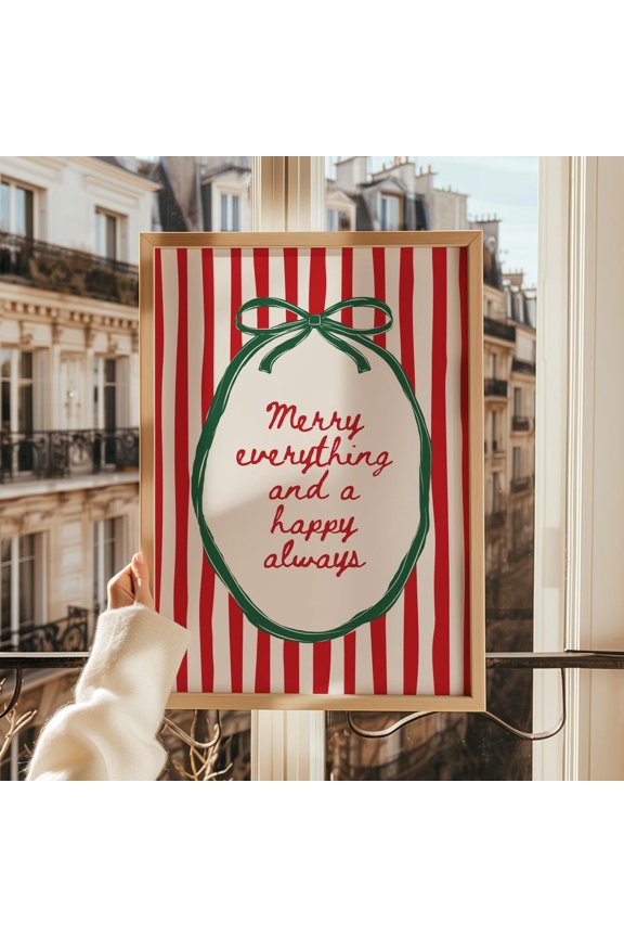 PRINT Noel Wall Art Whimsical Noel Print Trendy Festive Wall Art Red Striped Merry Everything And Happy Always Noel Quote UNFRAMED PAPER POSTER, Home Decor, Gift