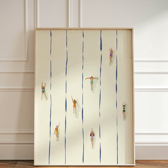 HADOPRINT People Swimming In Pool Print Wall Art, Minimalist Tiny Swimmers Poster, Summer Poster, Gift Swimmer, Deco Style Bathroom Decor UNFRAMED PAPER POSTER, Home Decor, Vintage Gift
