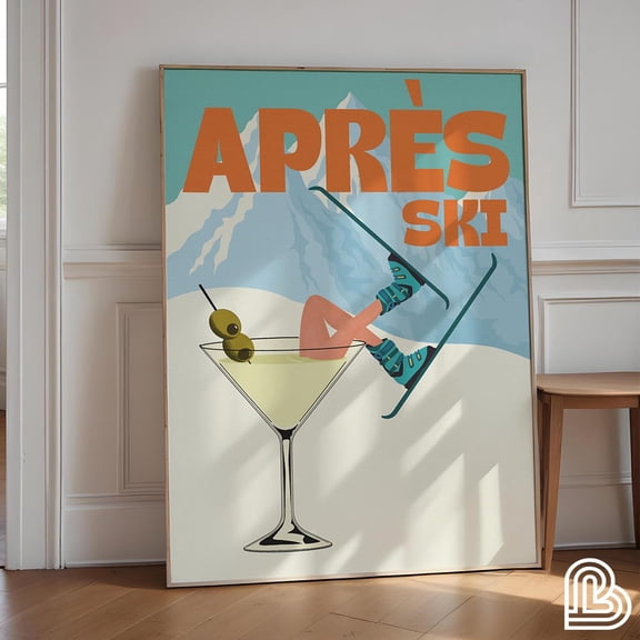 HADOPRINT Retro Apres Ski Wall Art, Out Of Office, Vintage Bar Cart Art, Winter Wall Art, Ski Cabin, Winter Print, Martini, Drinking, Snow, Skiers UNFRAMED PAPER POSTER, Home Decor, Vintage Gift