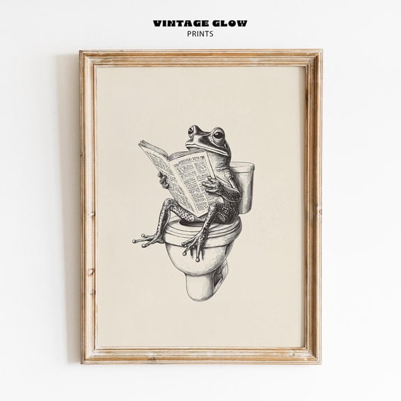 HADOPRINT Retro Frog On Toilet Print, Quirky Bathroom Wall Decor, Playful Frog Artwork, #V13 UNFRAMED PAPER POSTER, Home Decor, Vintage Gift, Living Room Dercor
