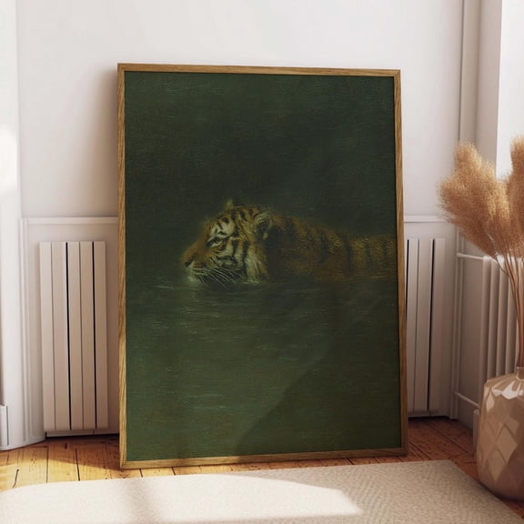HADOPRINT Tiger Wall Art, Vintage Print, Eclectic Wall Art, Trendy Poster, Moody Wall Decor, Emerald Green Poster, Swimming Tiger Print UNFRAMED PAPER POSTER, Home Decor, Vintage Gift