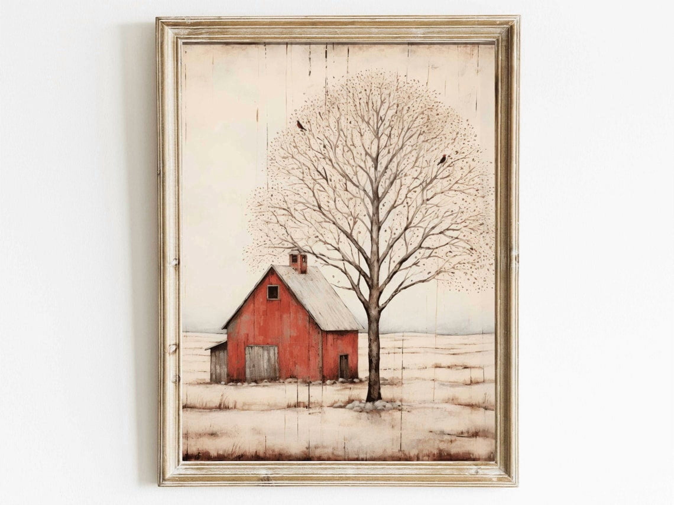 HADOPRINT UNFRAMED PAPER POSTER Red Barn Print, Rustic Vintage ...