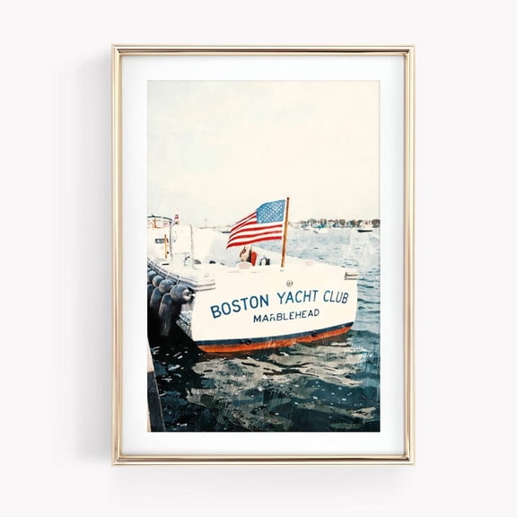 HADOPRINT Vintage Yacht American Flag Poster, Nantucket Summer Fashion Magazine, Old Money Wall Art, Trendy Patriotic Art, Navy & Red Coastal Print UNFRAMED PAPER POSTER, Home Decor, Vintage Gift